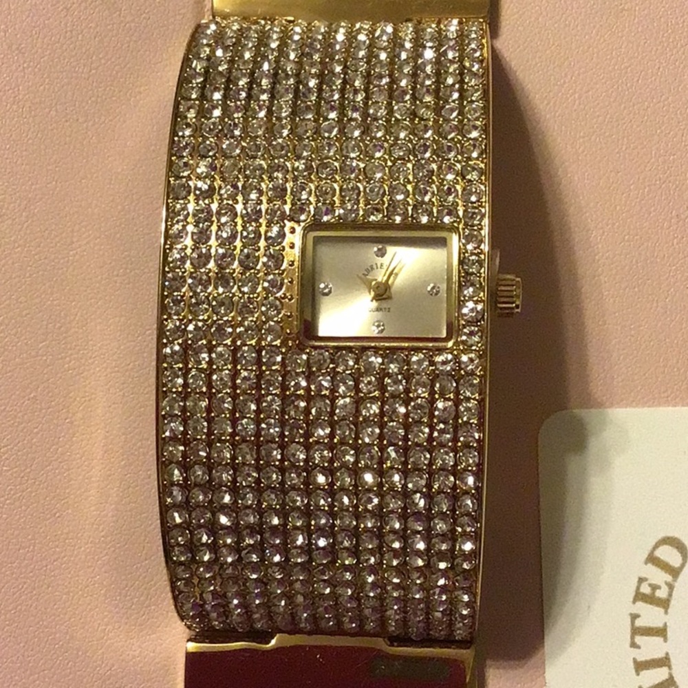 NWT, L E COUTURE WATCHES BY ADRIENNE,GOLDEN LINKS,EXTENDER,SWARARSKI CRYSTALS